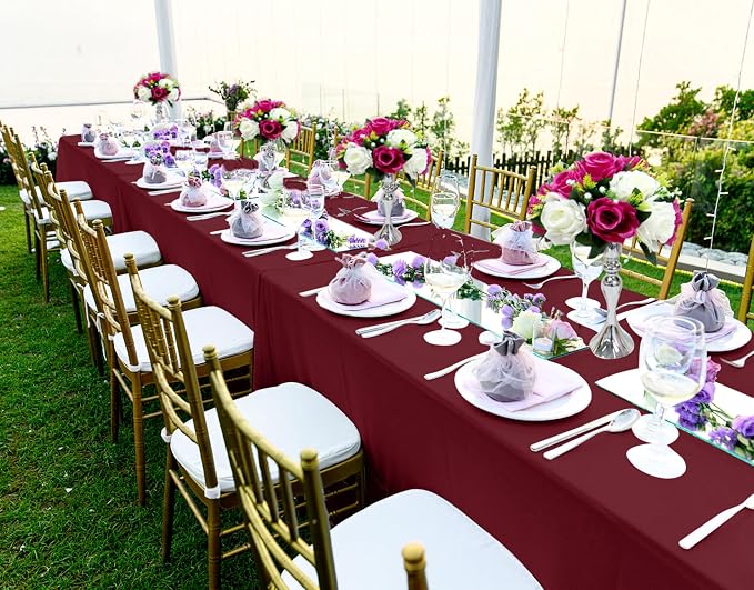 fani 10 Pack 60 x 102 Inch Tablecloth, Burgundy Tablecloth for 6 Feet Rectangle Tables, Stain and Wrinkle Resistant Washable Fabric Table Cloth for Wedding Party Dining Table Buffet Parties Camping