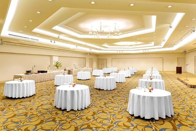 Fani 8 Pack 120 Inch Round White Polyester Tablecloth, Perfect for 8ft Round Table, Wrinkle & Stain Resistant