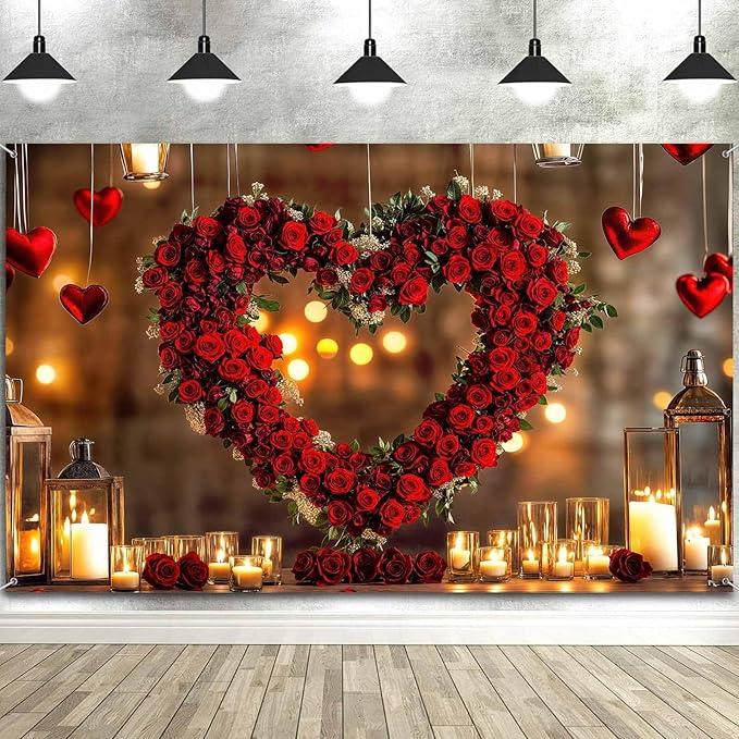 7X5ft Valentine's Day Backdrop Red Love Heart Photography Background, Wedding Bridal Party Background Decor Proposal Confession Backdrop Banner Portrait Photo Studio Booth Props, Red-3