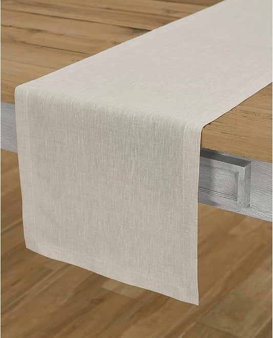 Solino Home Linen Light Natural Table Runner 156 Inches Long - Athena, 100% Pure Linen Dining Table Runner 14 x 156 Inch for Spring, Summer, Mothers Day