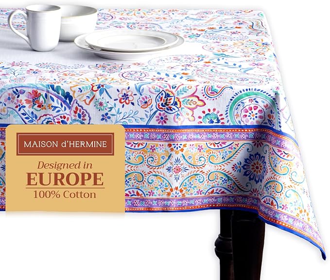 Maison d' Hermine Table Cloth Rectangle Table 100% Cotton 60 x 90 Inches Tablecloth Reusable Decorative for Dining Kitchen Room Farmhouse Party Home Hotel Restaurant Spring Summer - Indian Floral