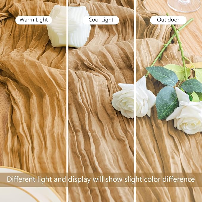 3PCS Table Runner Cheesecloth 10FT Khaki Boho Gauze Cheese Cloth Rustic Sheer Table Runners for Wedding Bridal Baby Shower Party Decoration