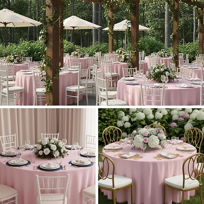 Fixwal 120 Inch Pink Round Tablecloth, 6 Pack Round Table Cloth Polyester Fabric Washable Table Covers for Wedding, Party, Banquet, Dining, Birthday Events