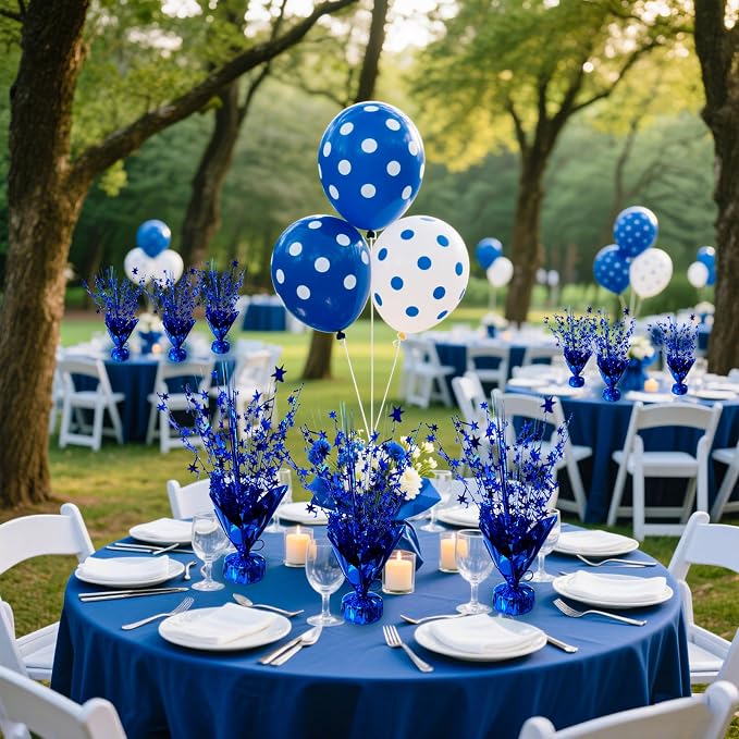 12 Pcs Metallic Foil Spray Centerpiece Party Star Table Decoration Brust Glitter Table Topper Decor for Birthday Graduation Holiday Christmas Dining Celebration New Year Party Supplies, Blue