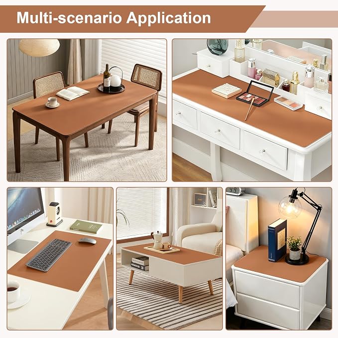 OstepDecor Brown Table Cover Protector 24 x 48 Inch, 1.5mm Thick Plastic Table Cover, Dining Table Protector Pad, Waterproof & Easy Cleaning PVC Desk Mat for Dresser, Coffee & Kitchen Wooden Tabletop