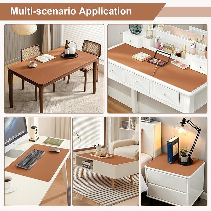 OstepDecor Brown Table Cover Protector 36 x 72 Inch, 1.5mm Thick Plastic Table Cover, Dining Table Protector Pad, Waterproof & Easy Cleaning PVC Desk Mat for Dresser, Coffee & Kitchen Wooden Tabletop