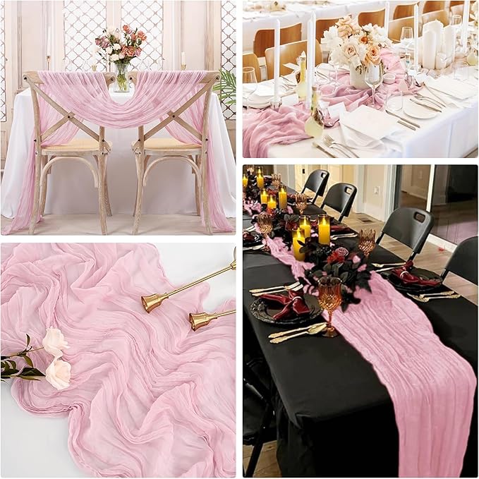 Cheesecloth Table Runner 10ft Rustic Gauze Cheese Cloth 35 x 120 Inches Long for Christmas Wedding Bridal Baby Shower Birthday Table Decorations (Dusty Pink, 10 Pack-10FT)