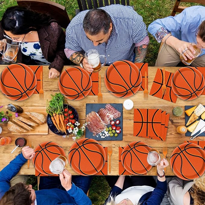 ZOIIWA 200 PCS Basketball Birthday Tableware Disposable Basketball Plates Napkins Party Supplies Sports Theme Dinnerware Set Basketballs Team Baby Shower Party Decoration Serve 50 guest