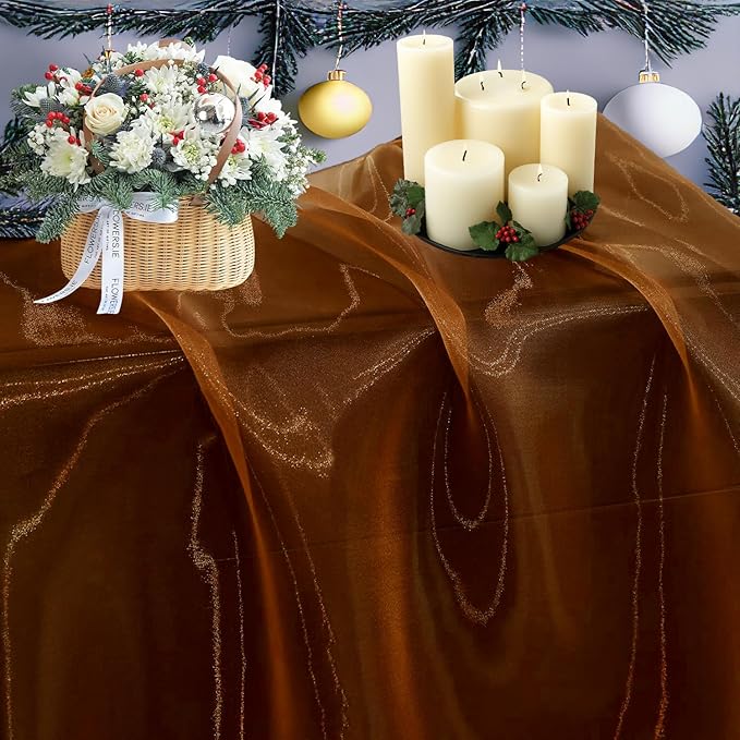 MDS Pack of 60 Yard Sheer Organza Fabric for Wedding Party Home Event Banquet Decorations, Backdrop Curtain Craft Dress Sewing Fashion DIY Crystal Organza Tulle Fabric Bolt 44” Wide - Bronze