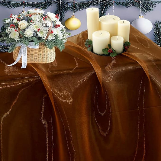 MDS Pack of 15 Yard Sheer Organza Fabric for Wedding Party Home Event Banquet Decorations, Backdrop Curtain Craft Dress Sewing Fashion DIY Crystal Organza Tulle Fabric Bolt 44” Wide - Bronze