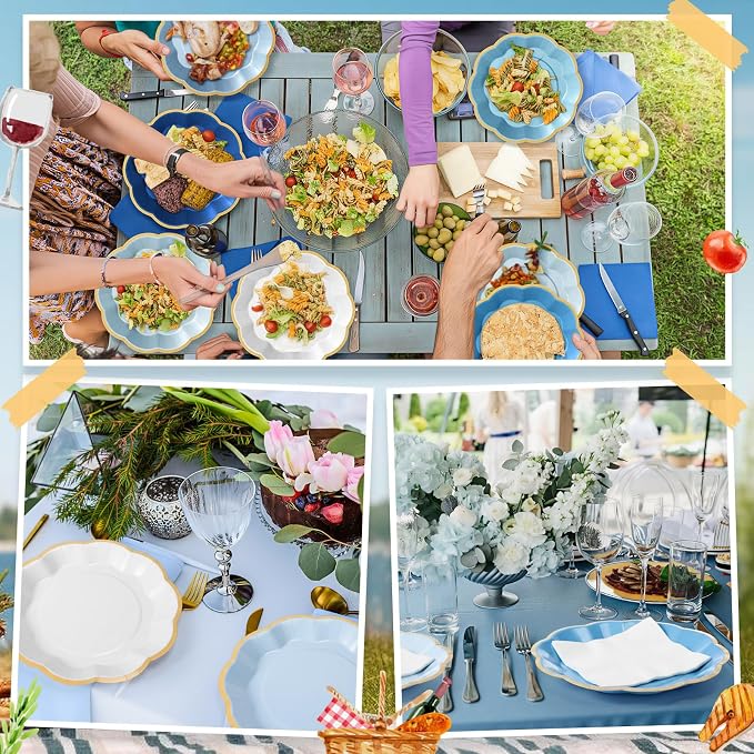 72 Pcs Blue Paper Plates 9 Inch Gradient Blue Scalloped Paper Disposable Dinner Dessert Plates for Birthday Wedding Bridal Party Supplies, 6 Colors