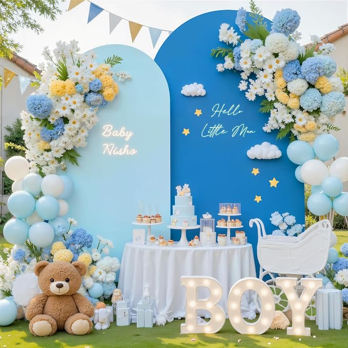 Baby Blue and Royal Blue Photo Arch Backdrop Cover Set of 2 for Baby Shower Boy Party 7.2ft and 6ft Arch Covers Stretchy Backdrop Spandex Birthday Arch Stand Covers for Wedding Banquet Background