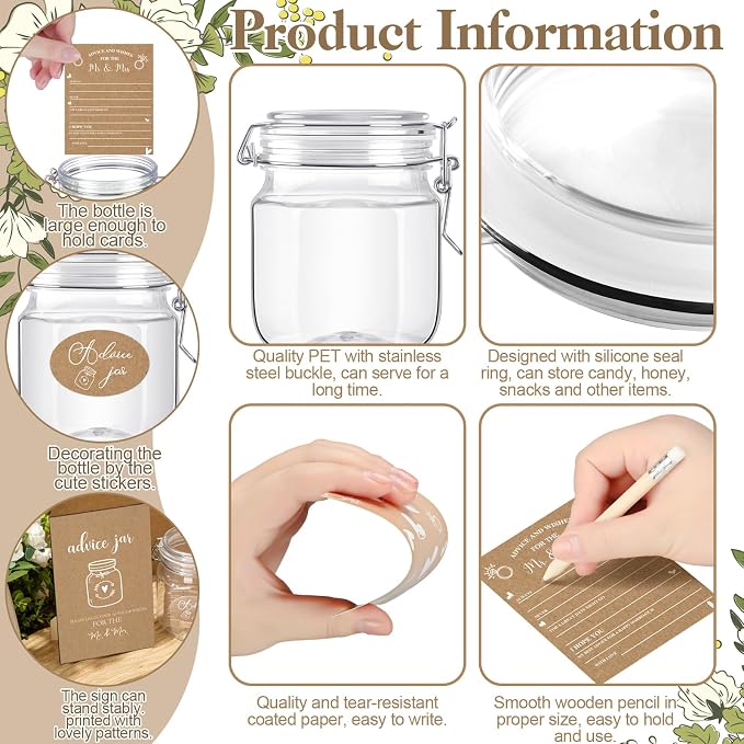 Jetec 74 Pcs Advice and Wishes for the Mr and Mrs 60 Pcs Wedding Advice Cards Advice and Wishes Jar Box Bridal Shower Advice and Wishes Cards for Bride and Groom Bridal Shower Decor(Kraft Style)