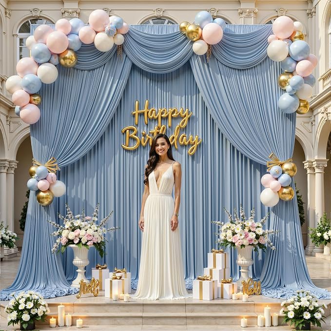 20ft×12ft Dusty Blue Backdrop Curtains for Wedding Parties, 4 Panels Wrinkle Free Polyester Photo Backdrop Drapes Back Drop Cloth for Birthday Photography Background