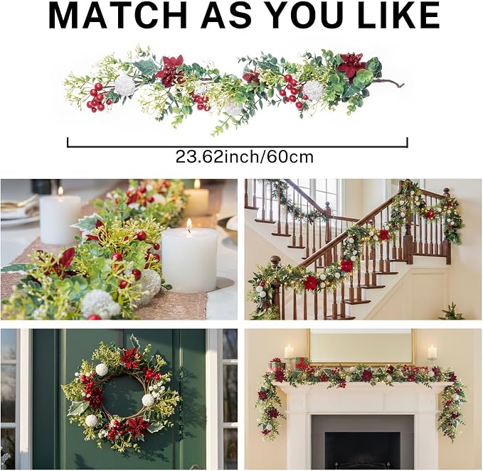 MOYEE Christmas Winter Centerpieces for Tables Candle Ring, Black Metal Candlestick with an Artificial Wreaths 14 in Versatile Dining Table Centerpiece Decor (White Ball Wreath)