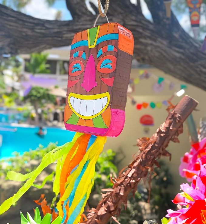 Jergrim Tiki Piñata Mask Luau Party Decorations Small 4-piece Set, Great for Tropical Birthday Pool Parties Decoration, Hawaiian Fiesta, Summer Party & Beach Parties