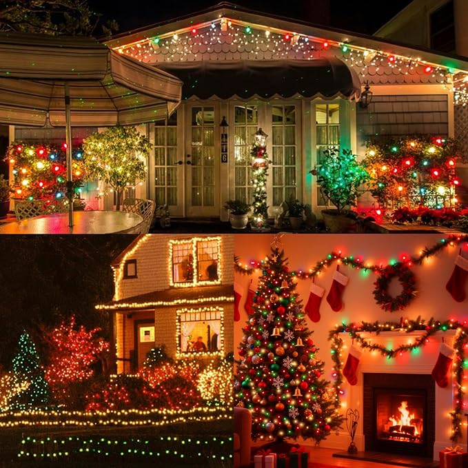 LAMPHOME 66FT 200 LED Christmas String Lights, Red Green & Warm White Fairy Lights, 16 Lighting Modes Plug in Waterproof Mini Lights, Indoor Outdoor Xmas Tree Garden Patio Wedding Party Bedroom Decor