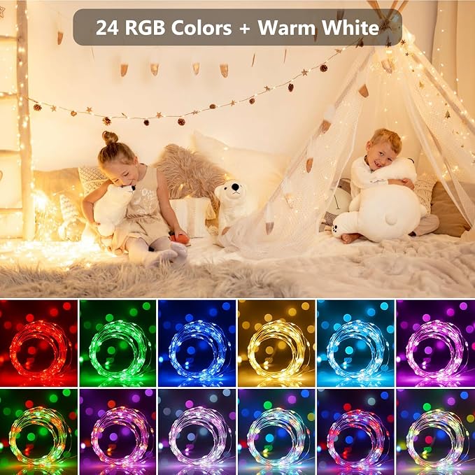 OMIKA Fairy Lights Plug in, 240 LED 80 FT Fairy Lights with Remote, 150 Lighting Modes String Lights Indoor, RGB Colors+Warm White Fairy Lights for Bedroom Party Outdoor Decor
