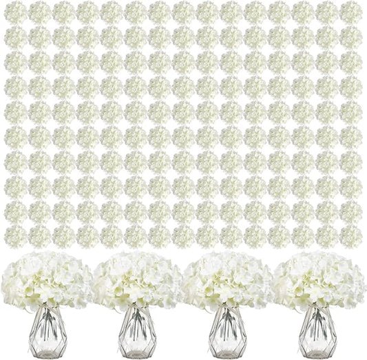 Auihiay 404PCS Hydrangea Artificial Flowers, Silk Artificial Flowers Heads with Stems, Ivory Lifelike Faux Flowers for Wedding Centerpieces, Arch and Background, Party, Home, Baby Shower Decor