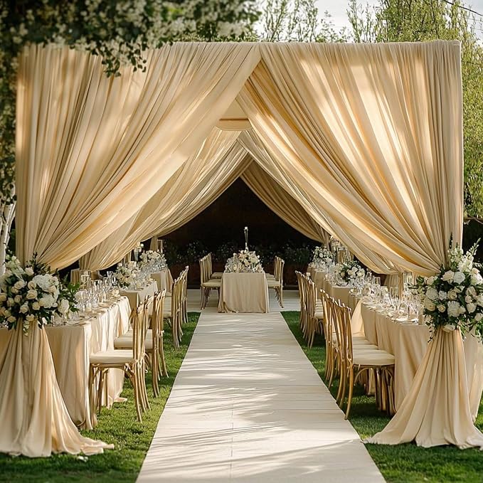 Outpain 20ftx20ft Beige Backdrop Ceiling Drapes,4Panels 20ft Height Wrinkle Free Tent Draping Curtains, Fabric Drapery Ceiling Drapes for Wedding Ceremony Birthday Theme Parties with Rod Pocket