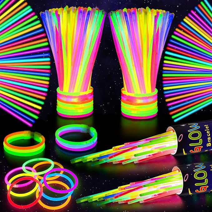 SHQDD 200 Glow Sticks Bulk Party Pack, 8” Neon Glow Sticks, DIY Glowsticks with Connectors Bracelets & Necklaces, Glow in the Dark Party Supplies for Kids, Adults, Parties, Halloween & New Year