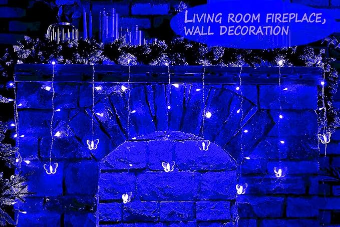 Butterfly Curtain Fairy Lights USB Plug in,8 Modes 120 LED 20FT Firefly Twinkle Timer String Lights with Remote, Waterproof for Bedroom Patio Christmas Wedding Party (Blue)