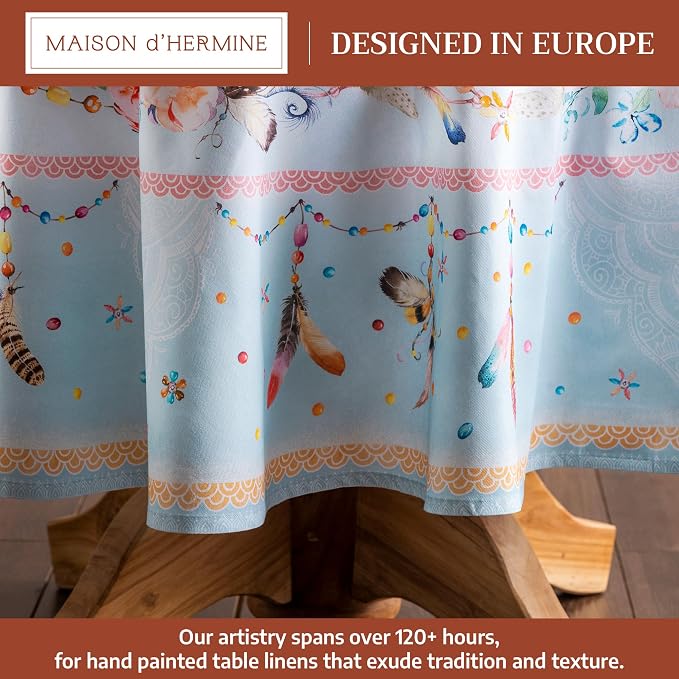 Maison d' Hermine Table Cloth Round Table 100% Cotton 69 Round Inches Tablecloth Reusable Decorative for Dining Kitchen Room Farmhouse Party Home Hotel Restaurant Spring Summer - Ibiza - Blue