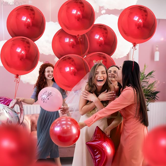 KatchOn, Huge Red Metallic Balloons - 22 Inch, Pack of 12 | Round 4D Mylar Balloon for Casino Theme Party, Red Party Decoration | Patriotic Party Decorations, Birthday, Anniversary, Graduation Decor