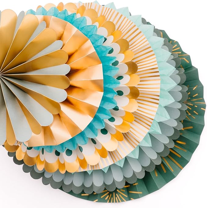 PapaKit 26pc Deluxe Large Sage Green & Gold Party Decoration Set - Premium Paper Fans, Honeycomb Balls & Pom Poms Backdrop - Party Wall Decor for Baby Shower, Wedding, Birthday, & Bridal Shower
