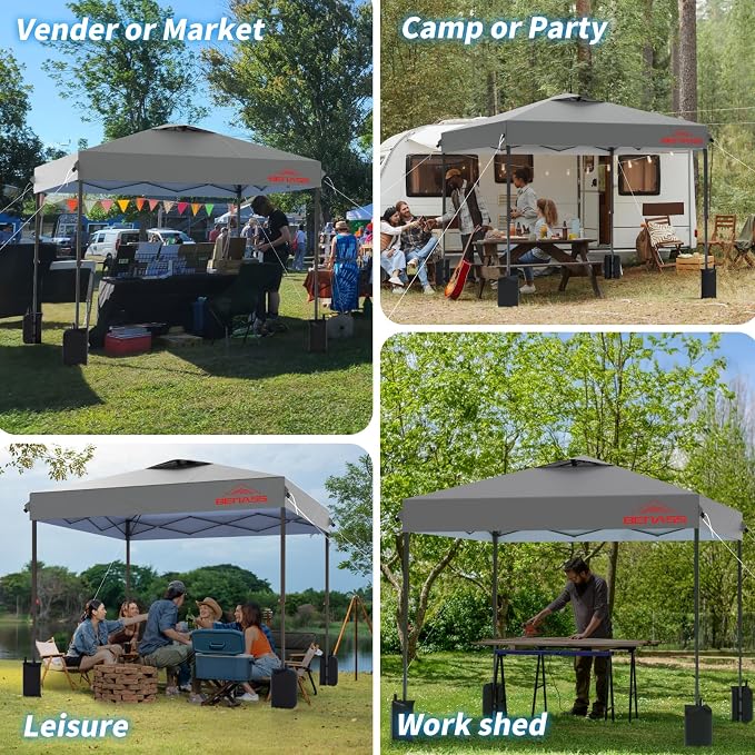 10x10 Pop Up Canopy, Easy Up Canopy Tent, Heavy Duty Tents for Parties, One Person Easy Set Up Event Tent, Light Gray