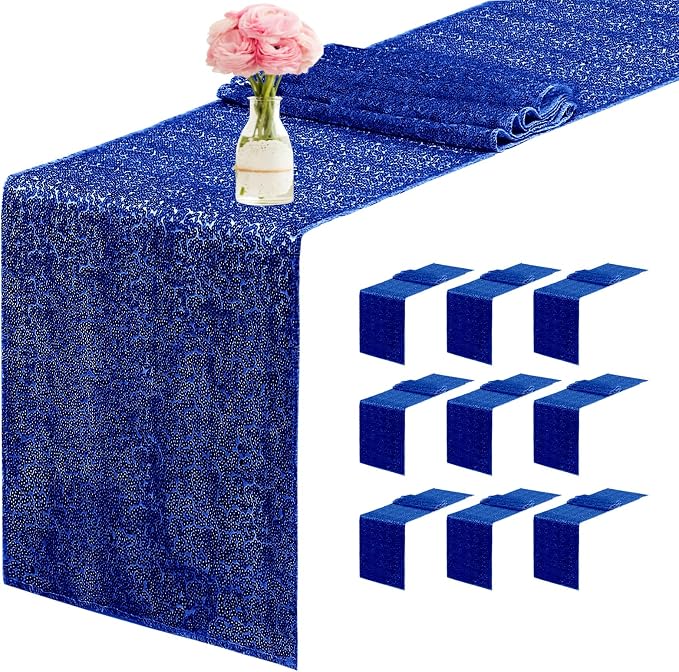 10 Packs 12 x 72 inches Sequin Table Runner, Royal Blue Glitter Table Runner for Birthday Party Supplies Wedding Engagement Baby Shower Holiday Celebration Event Decorations