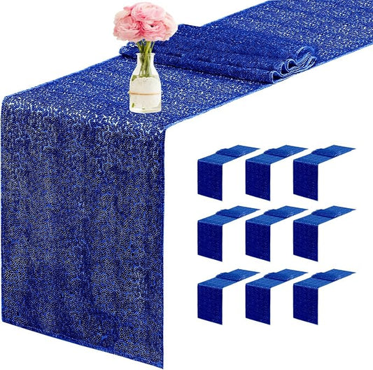 10 Packs 12 x 72 inches Sequin Table Runner, Royal Blue Glitter Table Runner for Birthday Party Supplies Wedding Engagement Baby Shower Holiday Celebration Event Decorations