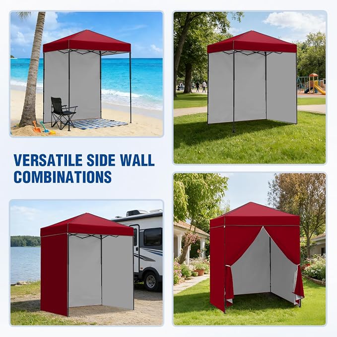 6x4 Pop Up Canopy Tent with Four Wall Panels, Instant Portable Beach Canopy, Outdoor Tent with Carry Bag for Camping, Sports, Tailgating, Events, Burgundy