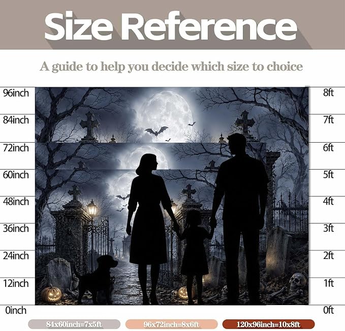 10x8ft Halloween Backdrop Spooky Cemetery Castle Full Moon Pumpkin Black Cat Skeleton Photography Background, Horror Fall Party Decor Photo Booth Props, Kids Birthday Studio Wall Decor Banner