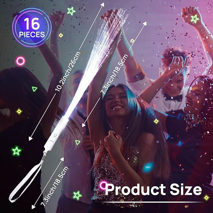 miikoul 16 Pcs Fiber Optic Wands White Glow Sticks LED Wedding Wand Light up Party Favor Sticks Flashing Wands with 3 Light Modes for neon Party Wedding Baby Shower Birthday Party Supplies