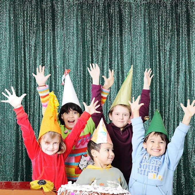 Sugargirl Dark Green Sequin Backdrop Curtain 6 Panels 2FTx8FT Glitter Dark Green Background Drapes Sparkle Photography Backdrop for Party Wedding Birthday Wall Decoration
