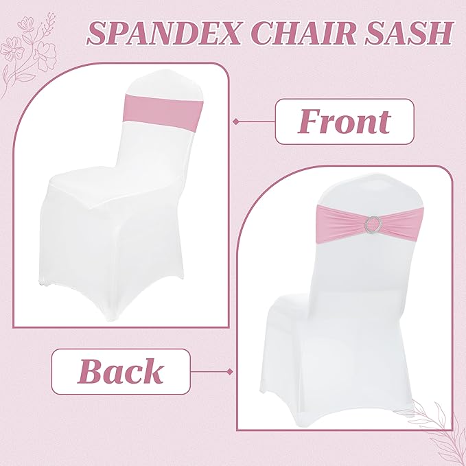 VDS - Pink | Spandex Chair Sashes Bows | 150 PCS | Stretch Elastic Banquet Universal Folding Chair Band Tie with Silver Buckle Slider for Wedding Party Conference Celebration Event Decoration