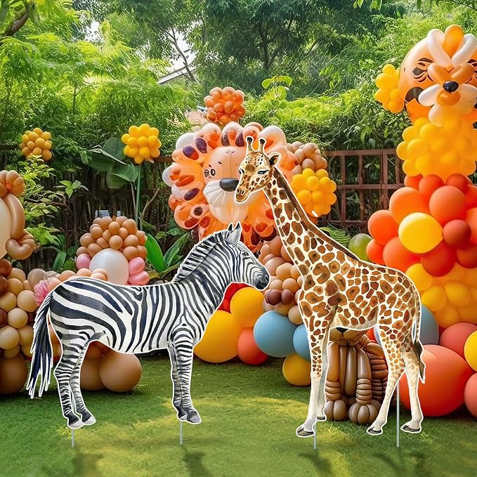 Amyhill 3 Pcs Jungle Safari Animal Cardboard Cutout Standup Life Size Safari Birthday Party Decorations Tiger Giraffe Zebra Cardboard Cutouts for Baby Shower Birthday Party Photo Backdrop Favors