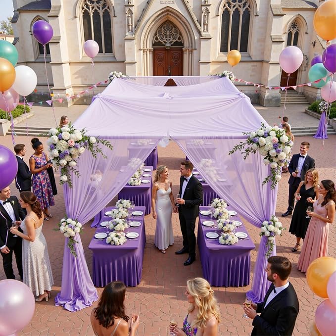4 Pack Purple Spandex Table Clothes for 8 Foot Rectangle Tables, Wrinkle Free Fitted Table Cover 8ft Stretch Tablecloths Desk Skirt for Parties Weddings Birthday Banquet Baby Shower