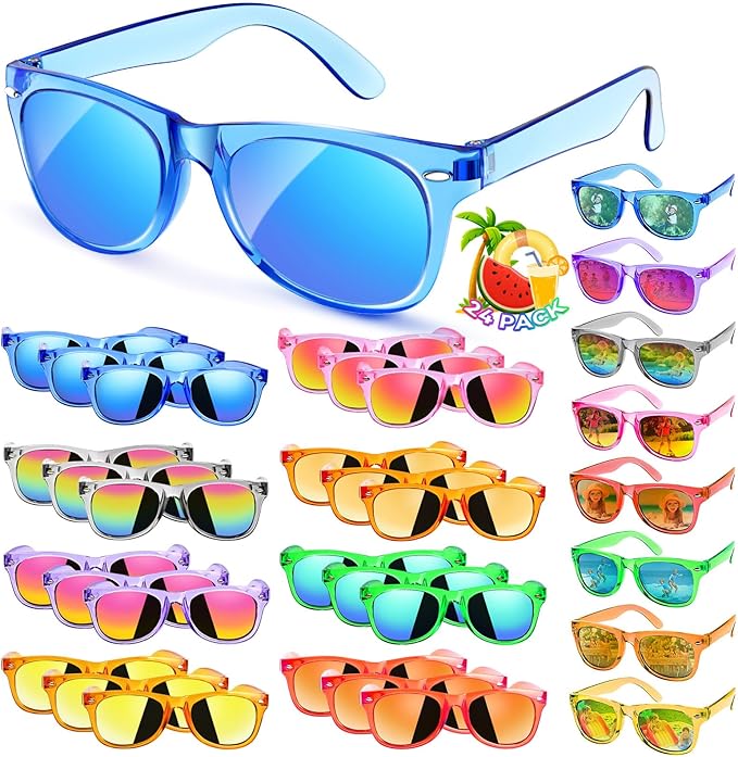 Kids Sunglasses Bulk Party Favors - 24Packs Boys Girls Sunglasses for Kids Age 3-8, Neon Sunglass with UV400 Protection, Goodie Bags Stuffers for Kid Birthday Party Supplies, End of Year Student Gifts