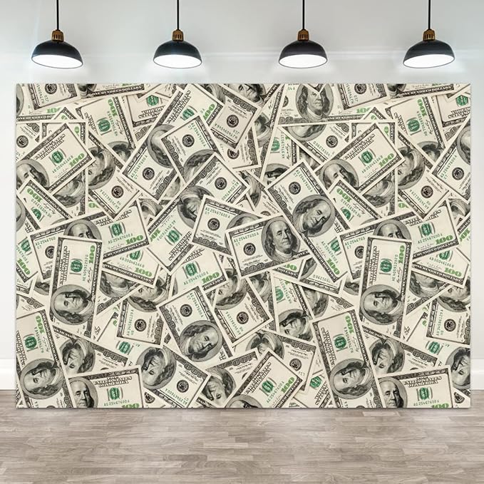 9x6ft Money Backdrop US Dollar Banknotes Theme Photography Background Benjamin Franklin 100 Dollar Bill Cash Currency Birthday Banner Decorations Kids Adults Portrait Photo Booth Prop