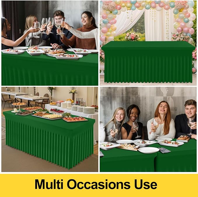 Smiry Spandex Tablecloth, Elastic Fitted Stretch Tablecloth for 4FT Rectangle Tables, Waterproof Washable Table Cover Skirt for Outdoor, Wedding, Banquet & Parties (Emerald Green, 48Lx30Wx30H Inch)