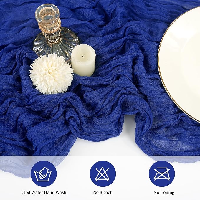 10 Pack Cheesecloth Table Runner 17 x 108 inch Long Boho Gauze Table Runners Semi Sheer Table Runner for Wedding Decor, Baby Shower, Birthday Party, Banquet (Royal Blue)