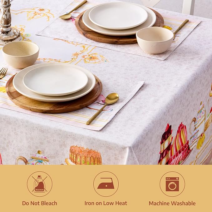 Maison d' Hermine Premium Table Cloth Rectangle Table 100% Combed Cotton 140 x 70 Inches Tablecloth Reusable Decorative for Dining Room, Farmhouse, Home, Party, Festive & Wedding - Pastries