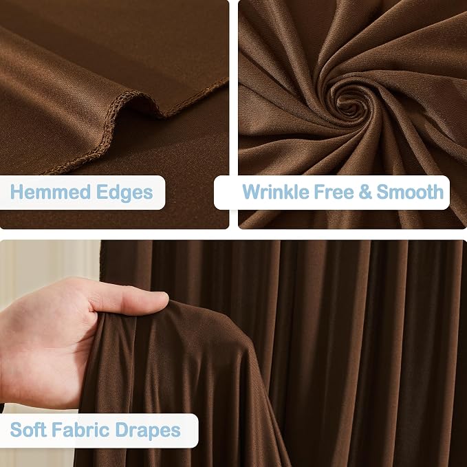 4 Panles Brown Backdrop Curtains - Wrinkle Free Fabric Backdrop Curtain for Photoshoot,10ft Wedding Party Photo Backdrop Drapes for Birthday Baby Shower Photography Stage Background Decorations