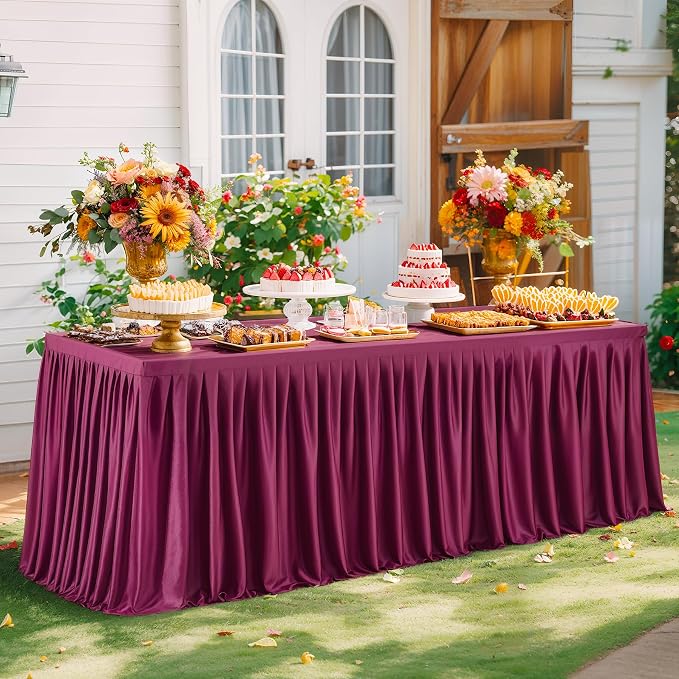 Wish Care 6 Pack Wine Red Rectangle Table Clothes for 6 Foot Tables, Polyester Fitted Tablecloths 6ft Stretch Table Cover for Wedding, Birthday, Parties, Trade Show, Craft Show
