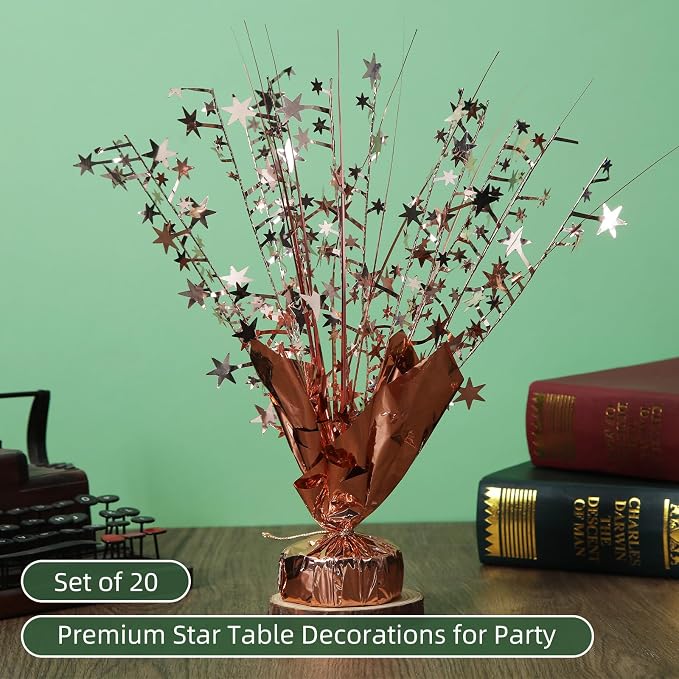 20 Pack Rose Gold Star Table Decorations Metallic Foil Spray Centerpiece Burst Table Centerpieces for Birthday Party Decoration Graduation Wedding Baby Shower Party Supply (Rose Gold)