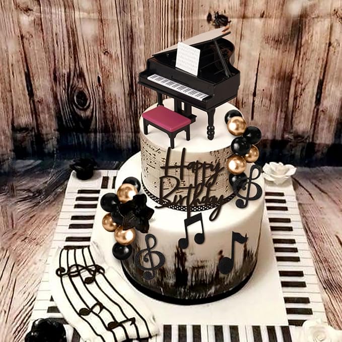 Music Cake Topper Piano Cake Toppers Music Notes Balls Cake Decorations for Musician Birthday Party Rock Theme Party