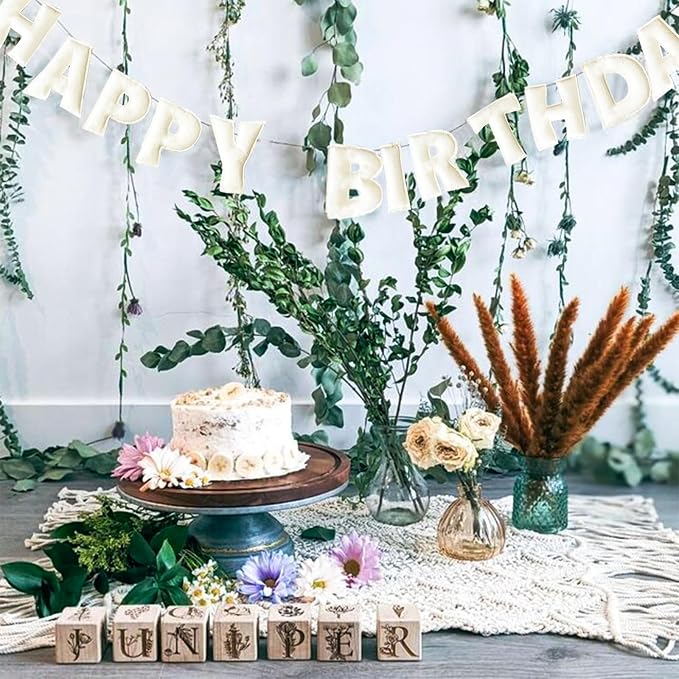 Pre-Strung Happy Birthday Banner - Felt Ball Garland, White Theme Party Decorations, HAPPY BIRTHDAY Garland, Personalized Birthday Sign for Birthday Decor, Party Decor, Photo Prop (White Happy Birthday Banner)