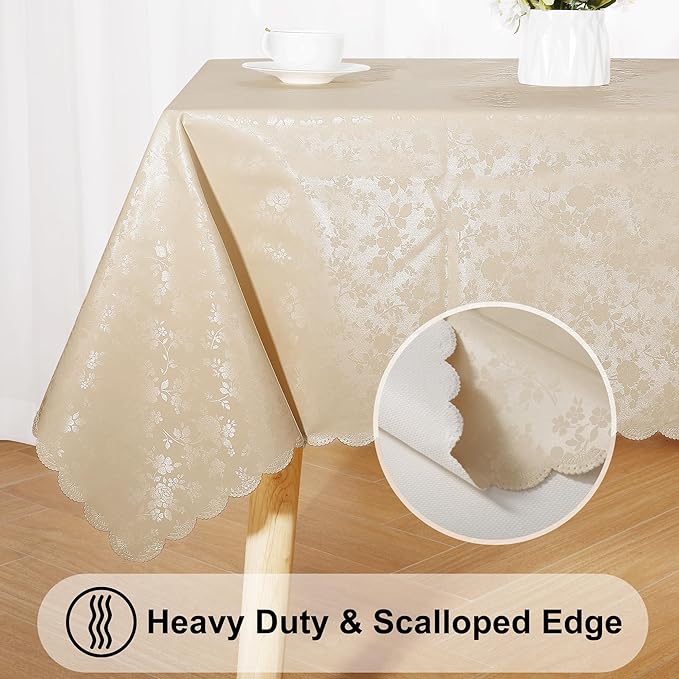 Smiry Rectangle Table Cloth, Waterproof Heavy Duty Vinyl Tablecloths, Wipeable Washable Table Cover for Kitchen and Dining Room (Beige, 60" X 84") (Pack of 2)